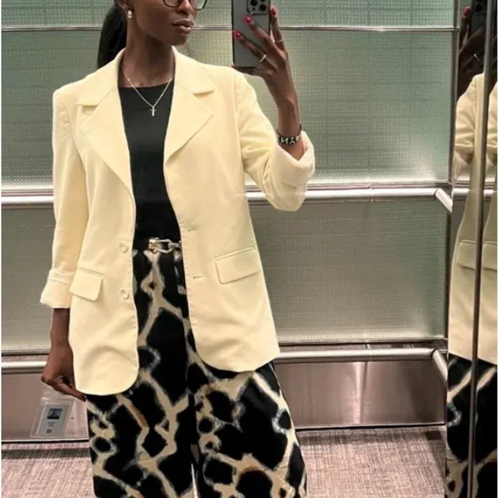 Favorite Daughter Butter Yellow Oversize Blazer SMALL Work Suiting Designer $400 - Picture 3 of 14